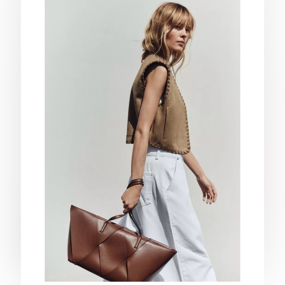 Zara Woven Brown Tote Bag - Picture 3 of 7